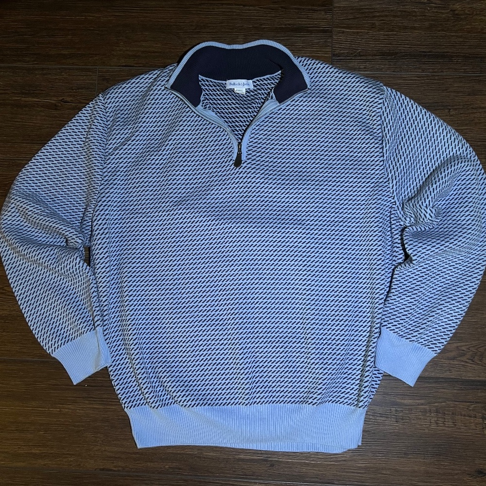 Bullock & Jones Blue Pima Cotton 1/4 Zip Sweater XL Preppy Luxury Mens